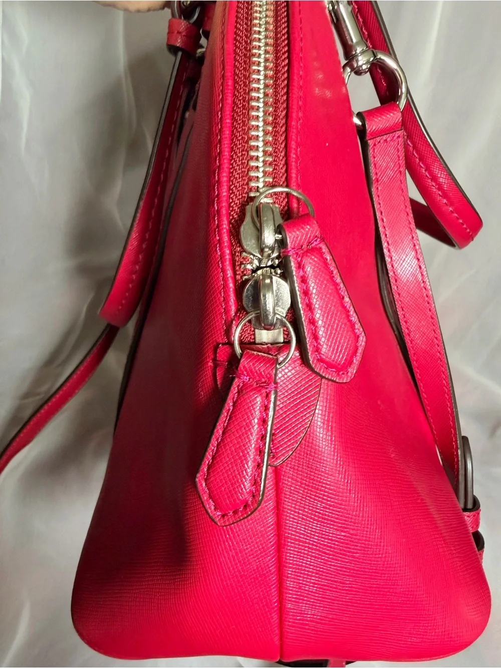 Coach Hot Pink Saffiano Leather Dome Satchel with Yellow Tag
